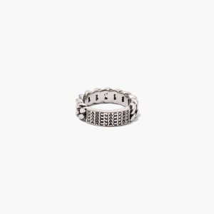 Aged Silver Marc Jacobs Barcode Monogram ID Chain Ring | 02RLSOFVC