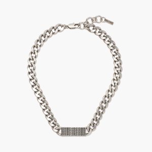 Aged Silver Marc Jacobs Barcode Monogram ID Chain Necklace | 79QUSHXWT