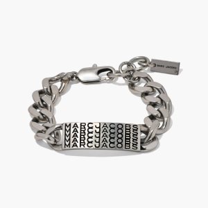 Aged Silver Marc Jacobs Barcode Monogram ID Chain Bracelet | 95NEJTXPO