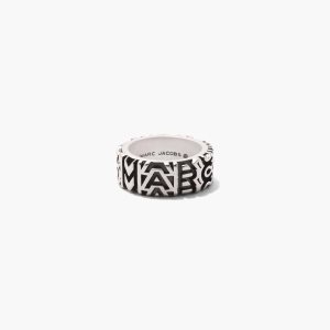Aged Silver Marc Jacobs Monogram Engraved Ring | 61YMPBAKU