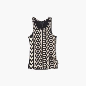 Black/Ivory Marc Jacobs Monogram Rib Tank | 75AKMUYQI