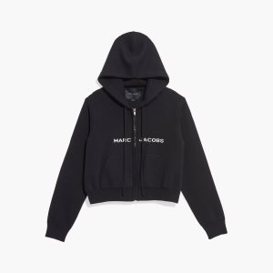 Black Marc Jacobs Cropped Zip Hoodie | 54DHFJVZC