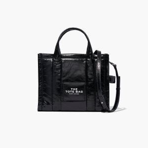 Black Marc Jacobs Shiny Crinkle Medium Tote Bag | 34WBRJGLE