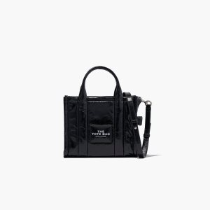 Black Marc Jacobs Shiny Crinkle Mini Tote | 06ZMHPAIY