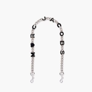 Black/Silver Marc Jacobs Heart Charm Chain Shoulder Strap | 37EDOCFZL