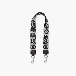Black/Silver Marc Jacobs Outline Logo Webbing Strap | 75AZDVBCS