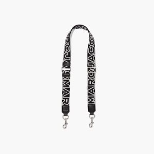 Black/Silver Marc Jacobs Thin Outline Logo Webbing Strap | 80SYODXRC