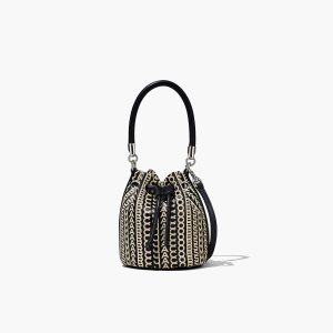 Black/White Marc Jacobs Monogram Leather Micro Bucket Bag | 58YLIAXHB