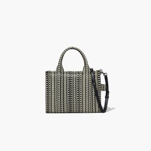 Black/White Marc Jacobs Monogram Leather Mini Tote | 70FUMDAYW