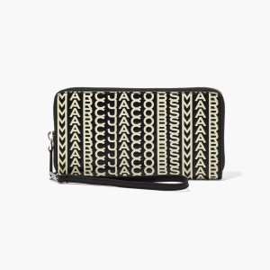 Black/White Marc Jacobs Monogram Leather Continental Wristlet Wallet | 92TGJFVEQ