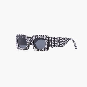 Black/White Marc Jacobs Monogram Rectangular Sunglasses | 82APVORZT