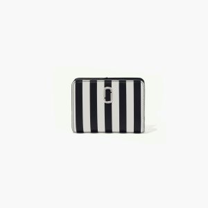 Black/White Marc Jacobs Striped J Marc Mini Compact Wallet | 86DLAFZSQ