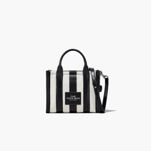 Black/White Marc Jacobs Striped Mini Tote Bag | 59FPUXWZL