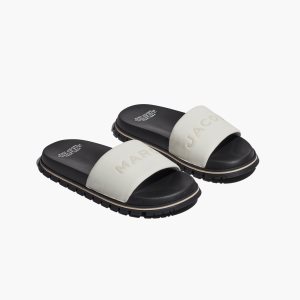 Cotton White Marc Jacobs Leather Slide | 84RYZISLH