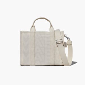 Eggshell/Optic White Marc Jacobs Outline Monogram Medium Tote Bag | 75AUFLWBK