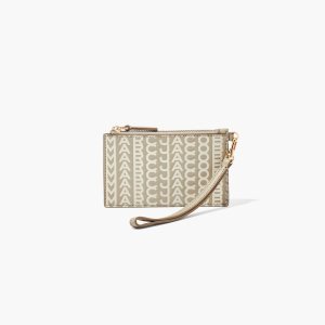 Khaki Marc Jacobs Monogram Leather Top Zip Wristlet | 09QCUEZIV